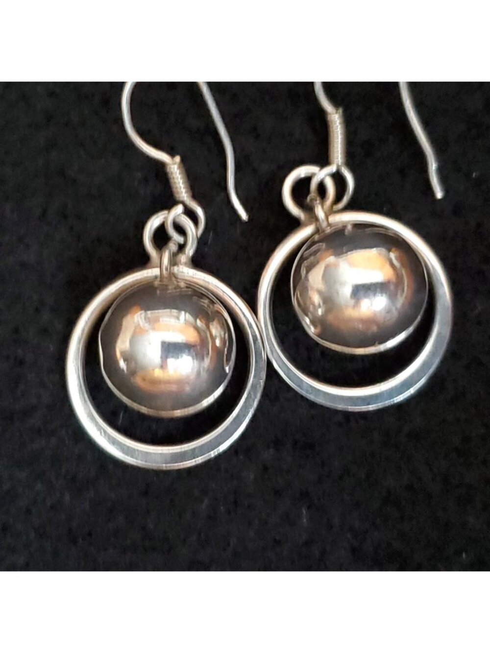 Vintage Sterling Silver Earrings Dangle Ball Circle Modernist 5/8" 9.93g